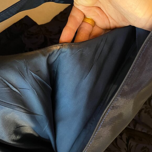 Vintage Ever Beauty Size 14 Blue Taffeta Gown V-Waist Felted Brocade - Picture 3 of 16